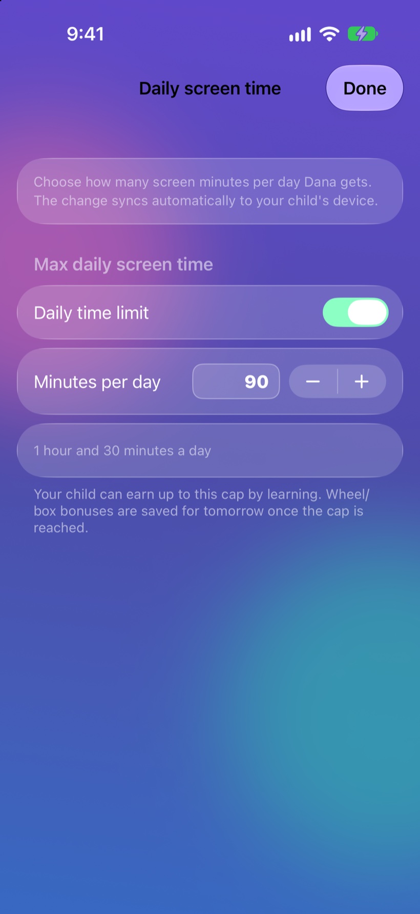 Daily screen time limit