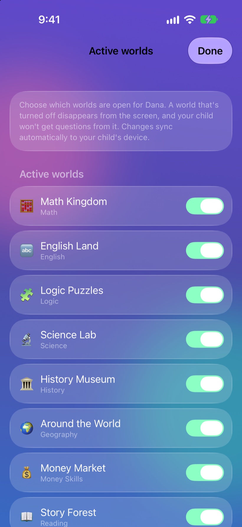 Active worlds for each child