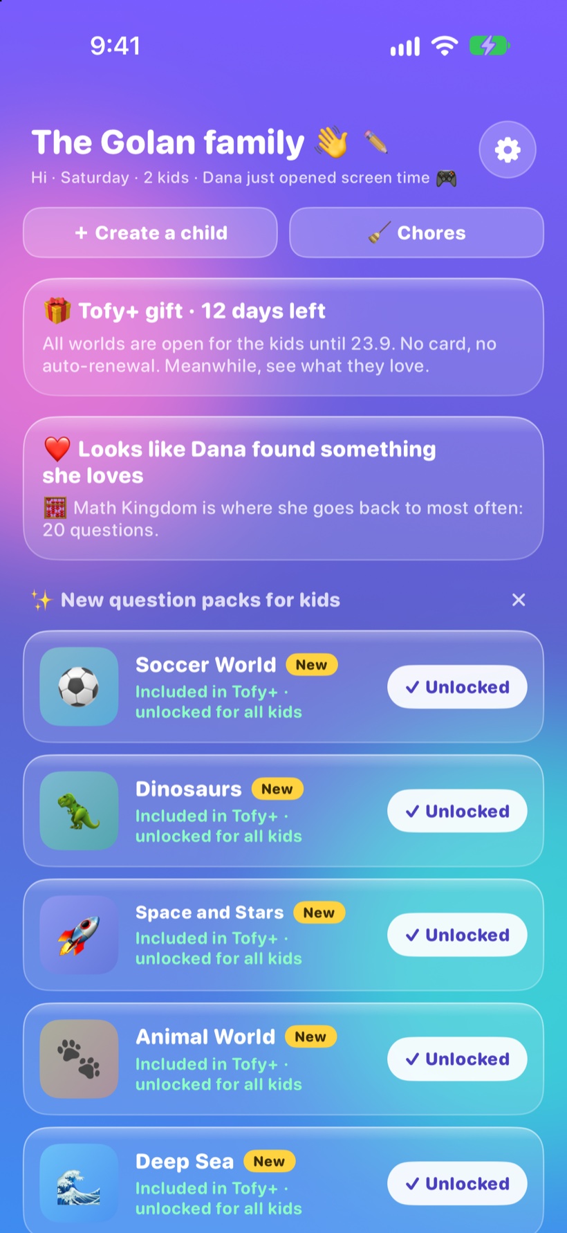 The family board on a parent's phone