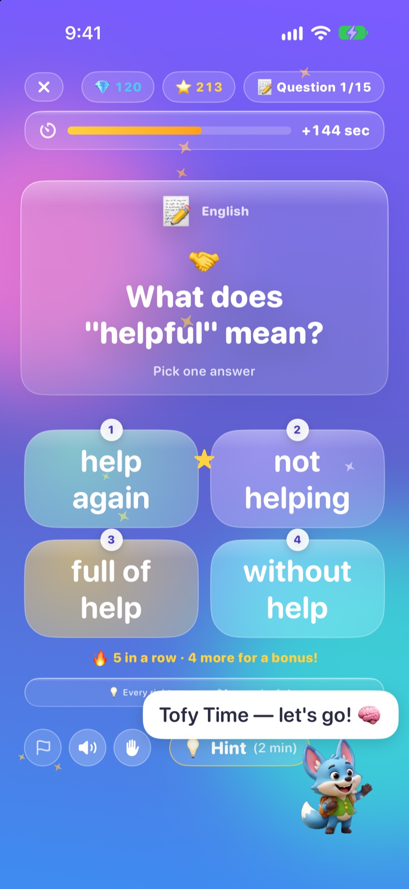 A question screen