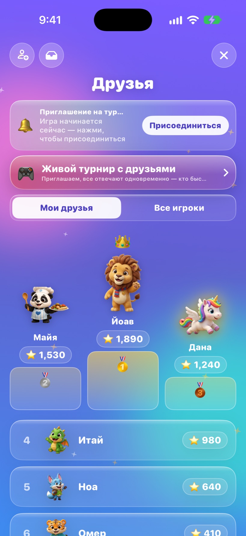 Друзья и таблица лидеров